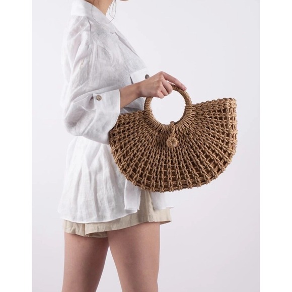 Womens Handmade Straw Handbag Tote Summer Beach Boho Vacation Resort Casual Work - Picture 3 of 8